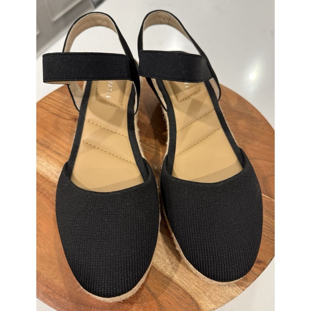 Kelly & Katie Esmo Wedge Sandals‎ Women's Size 7M Black Stretch Ankle Strap NWOB